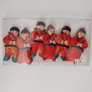Set of 6 NWT Silk Embellished Chinese Figures, NWT